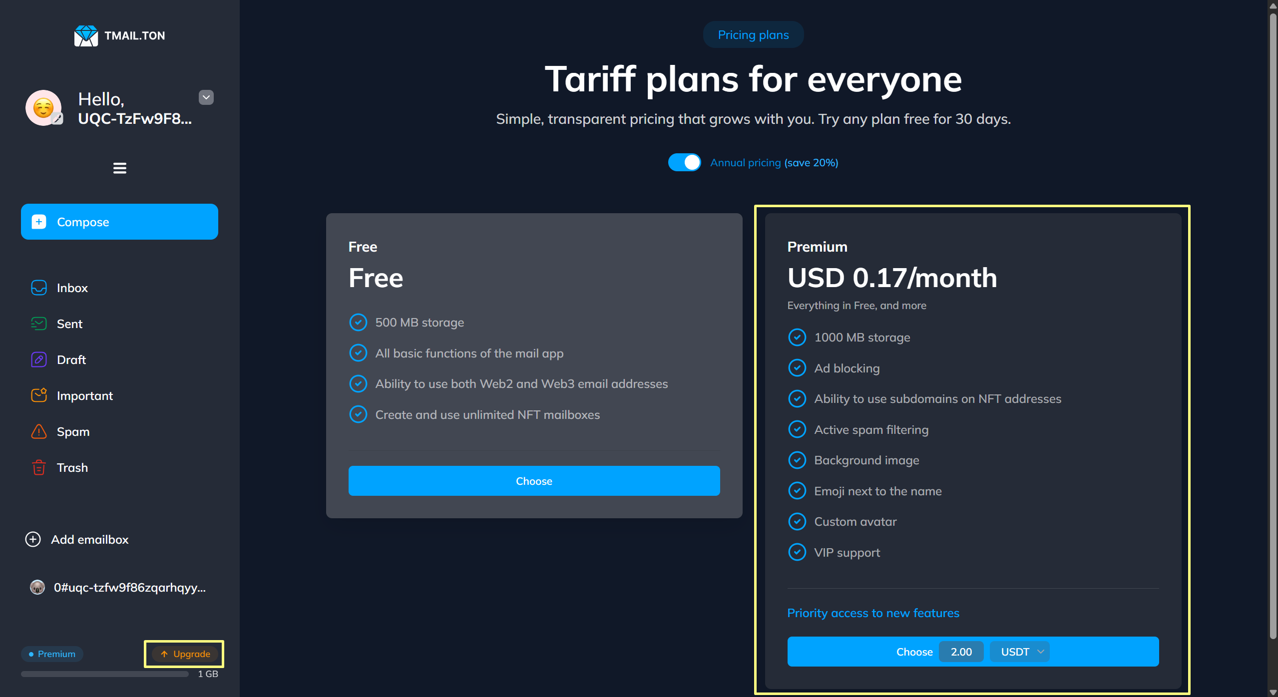 Pricing plans